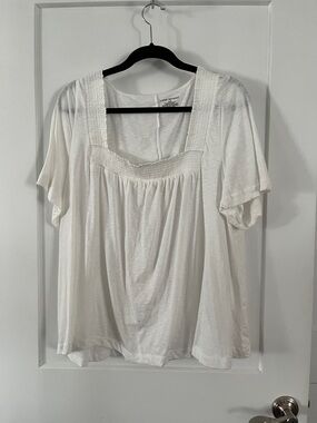Lane Bryant White Smocked Square-Neck Tunic Top
